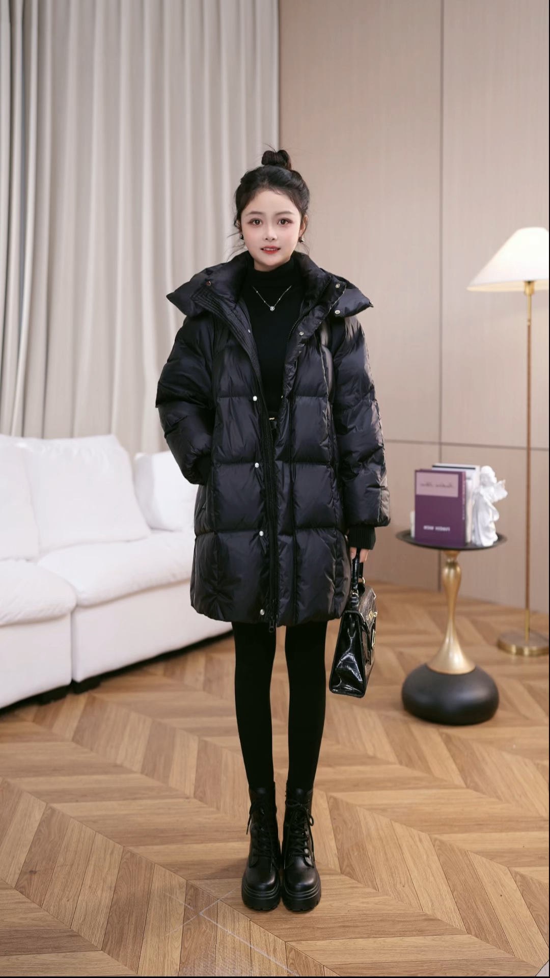 FKY25D210中长款羽绒服女冬2025新款韩版时尚白鸭绒保暖羽绒服