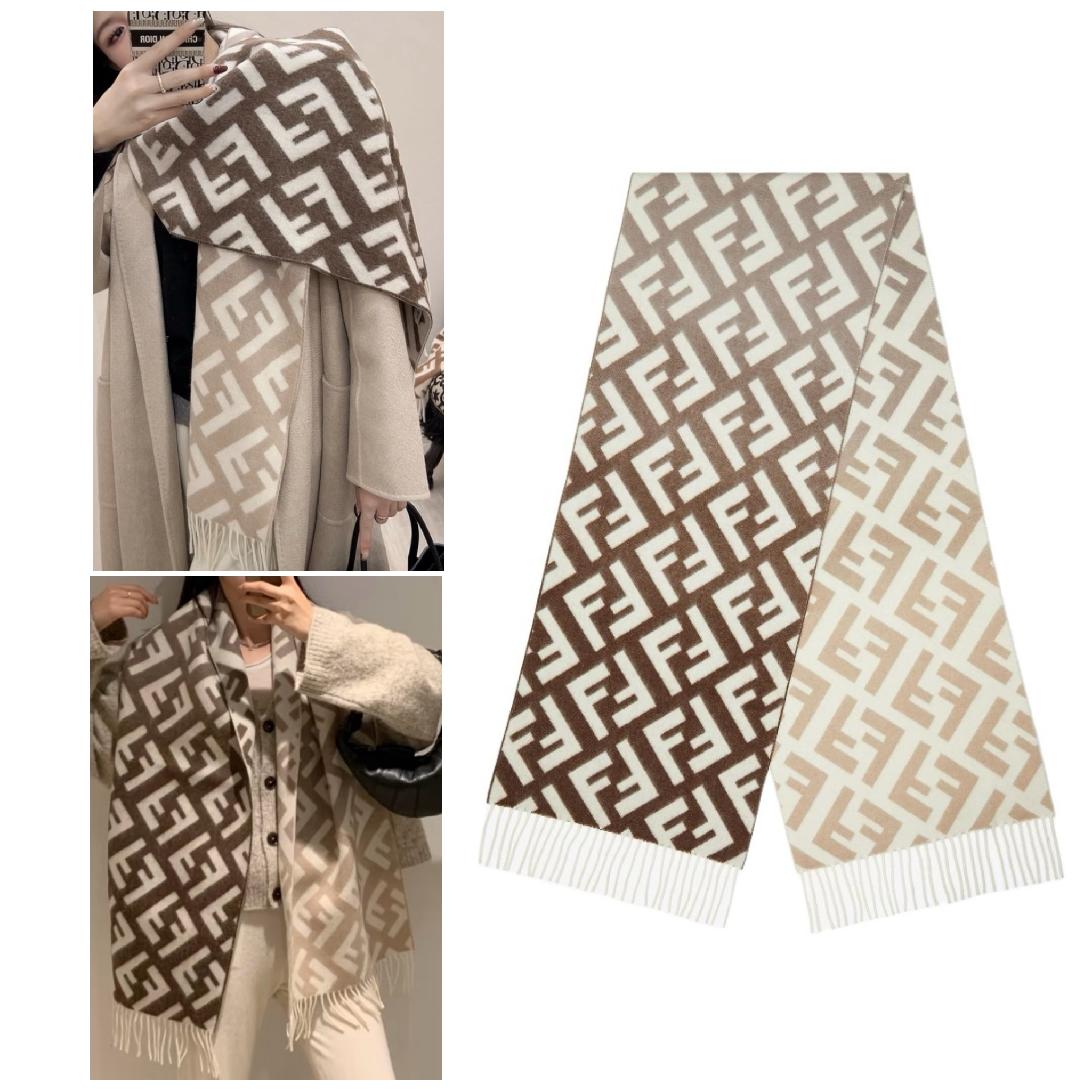 99新 FENDI/芬迪 羊毛 绒线围巾 女款 鸽灰色