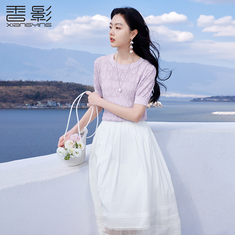 【重百优选】香影M85S112毛针织衫 针织衫女短袖夏装新款气质套头