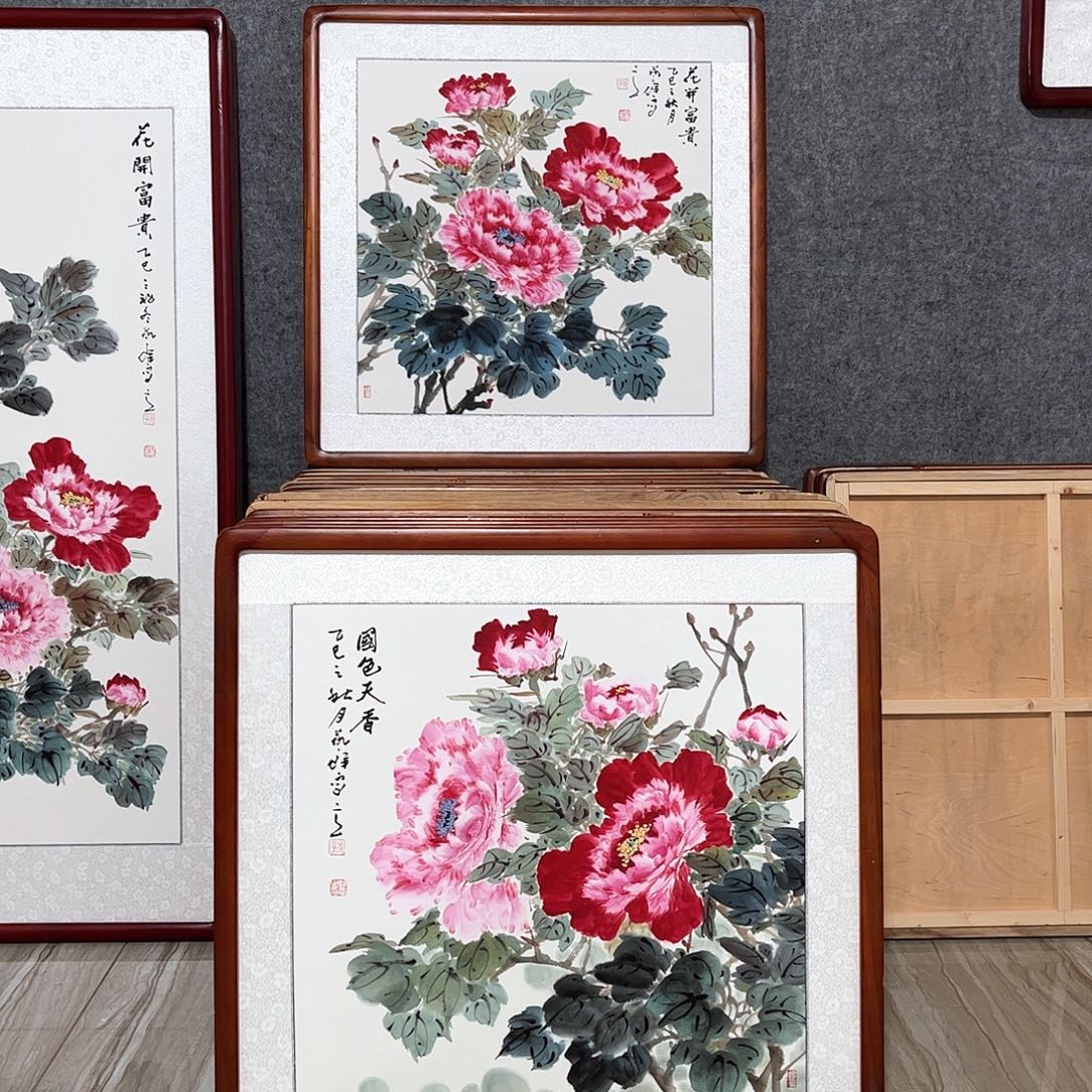 国画书画作品带框63×63