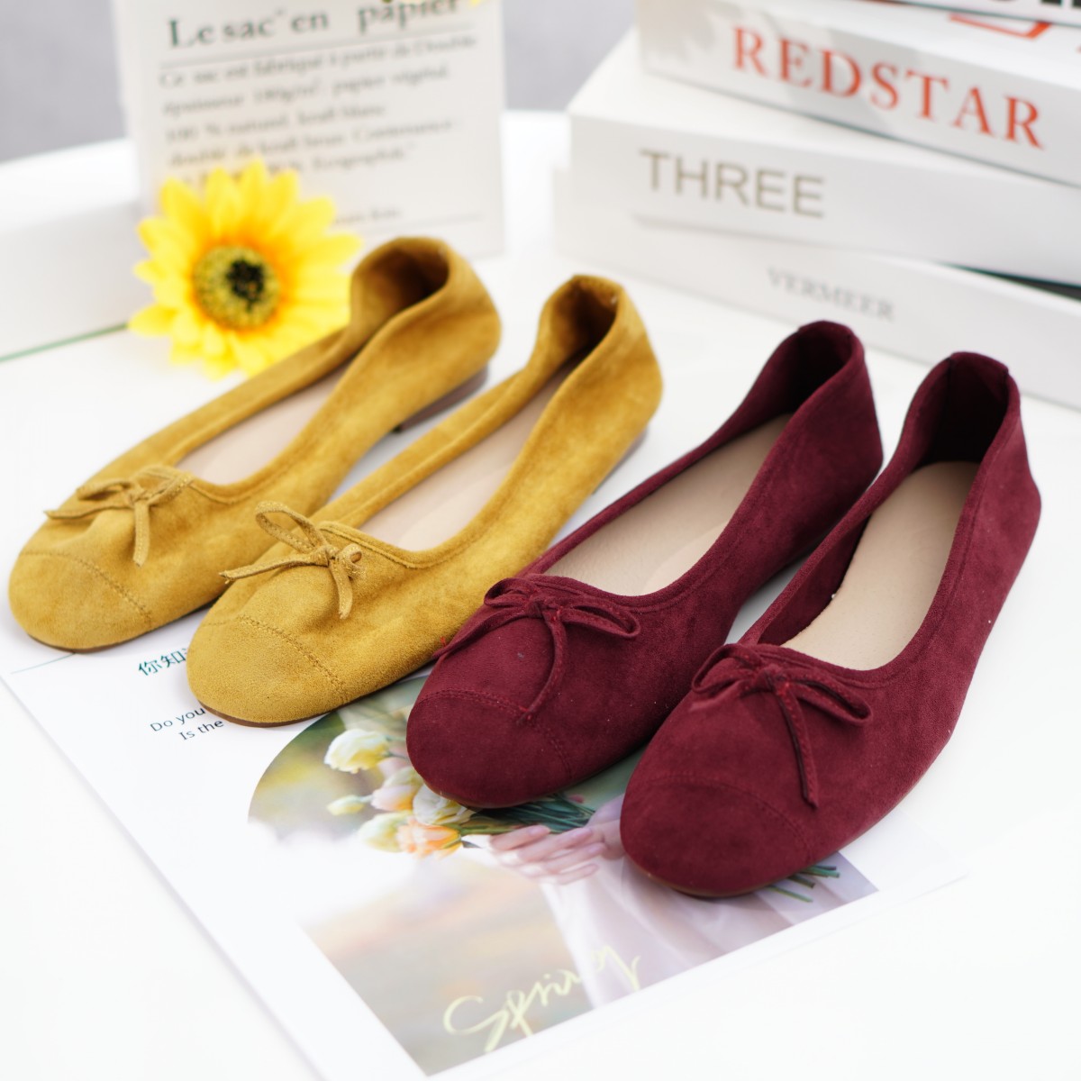 一路童行 3061506 女士时尚复古蝴蝶结平底鞋品牌撤柜