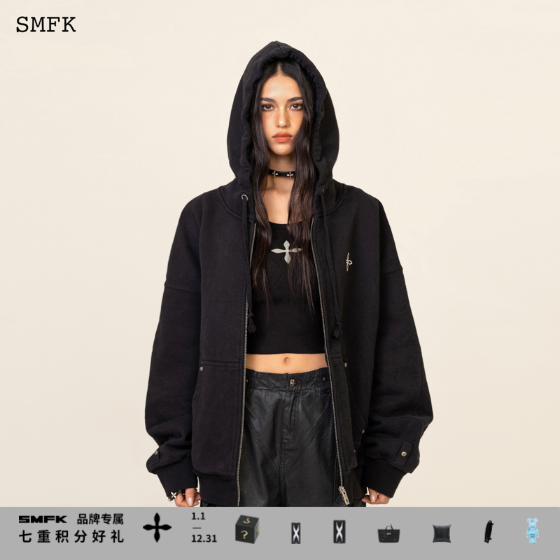 十字花经典拉链帽衫CH005B1宽松休闲连帽卫衣外套宽松休闲装