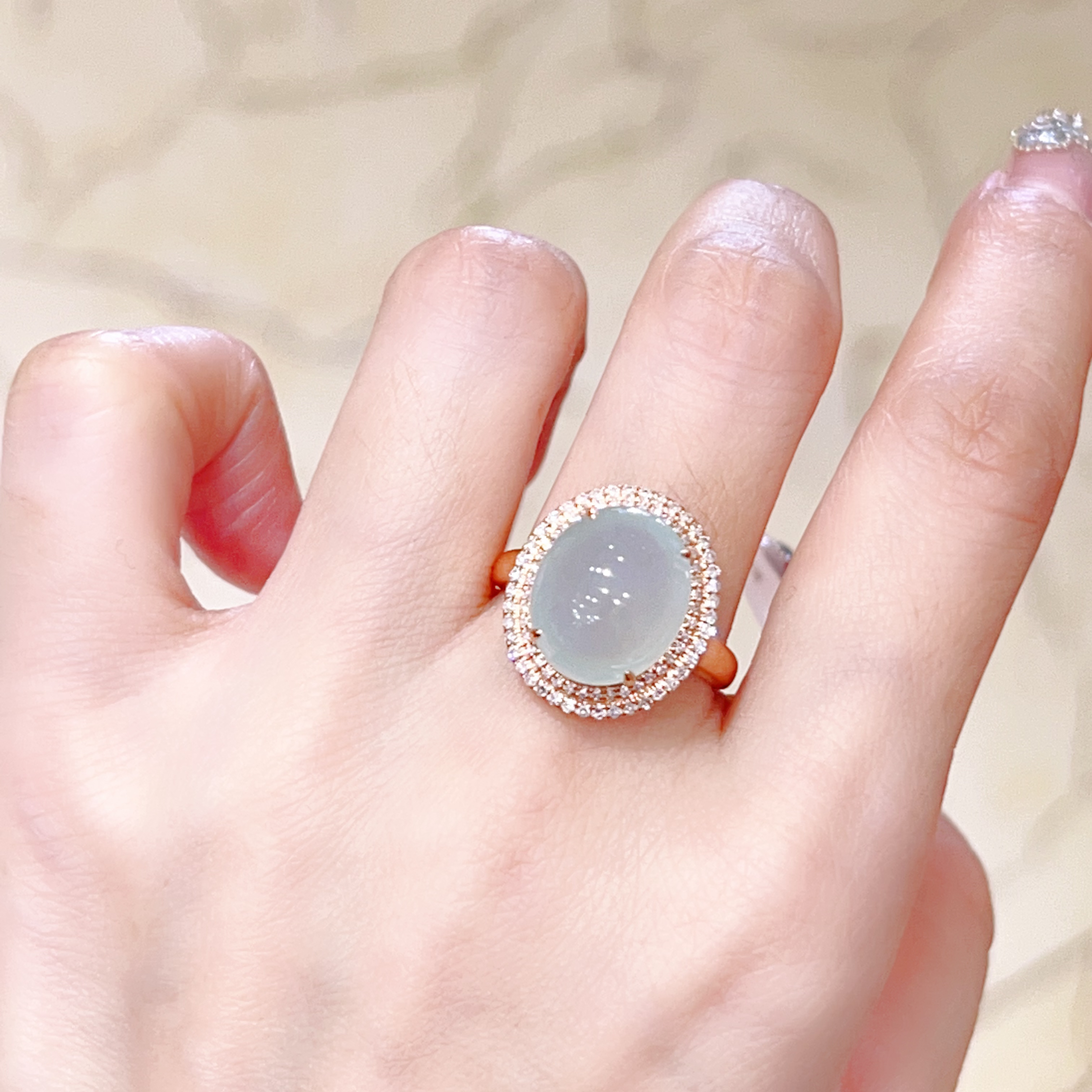 18k玫瑰金翡翠戒指 6680