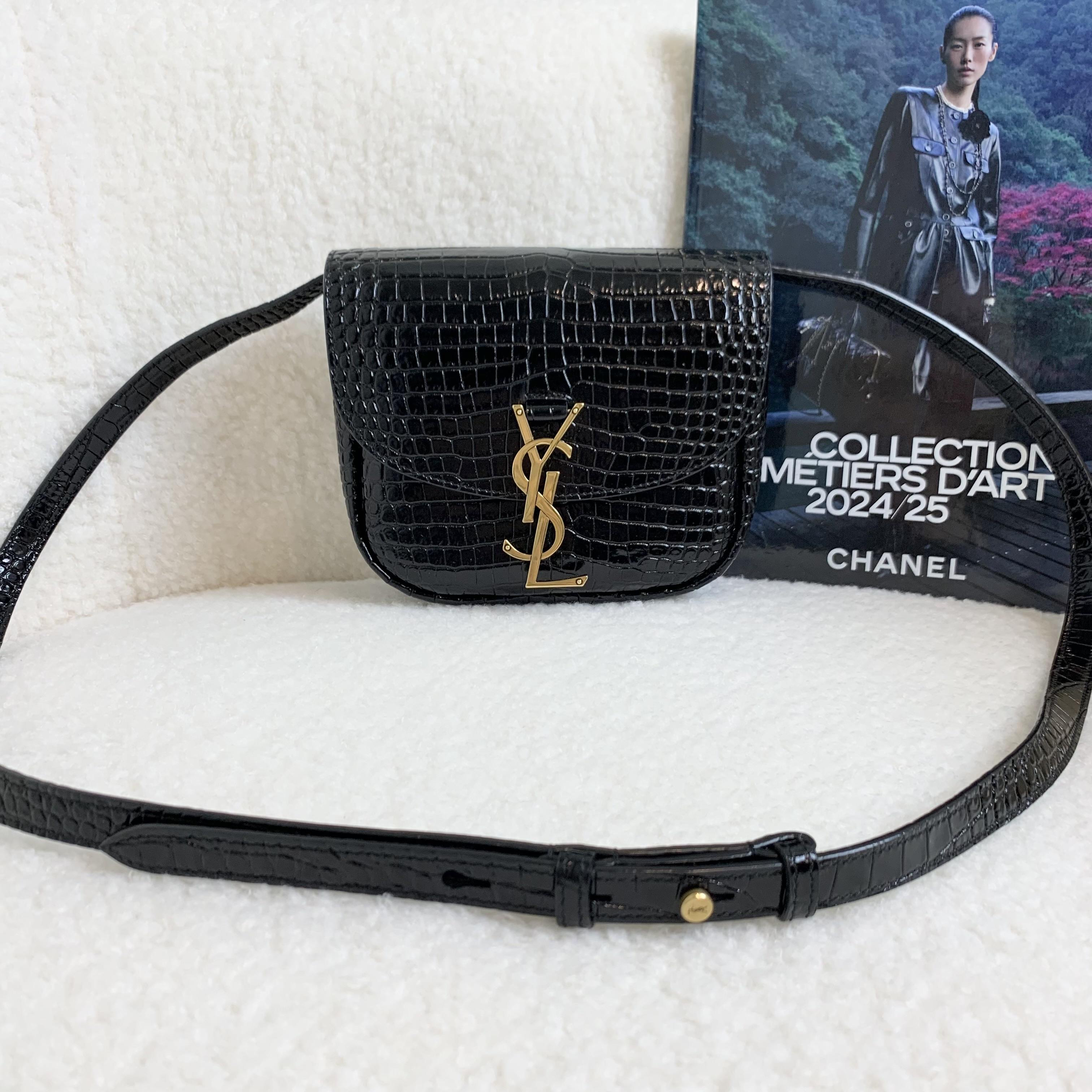 99新 YSL/圣罗兰 壹臻/黑金压纹马鞍包小号 81004953