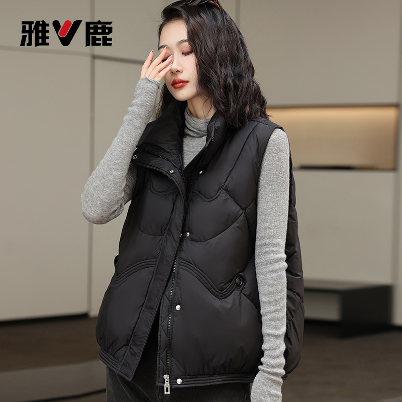 V/雅鹿YLH01X11680 羽绒马甲女短款秋冬新款立领羽绒服马甲外套潮