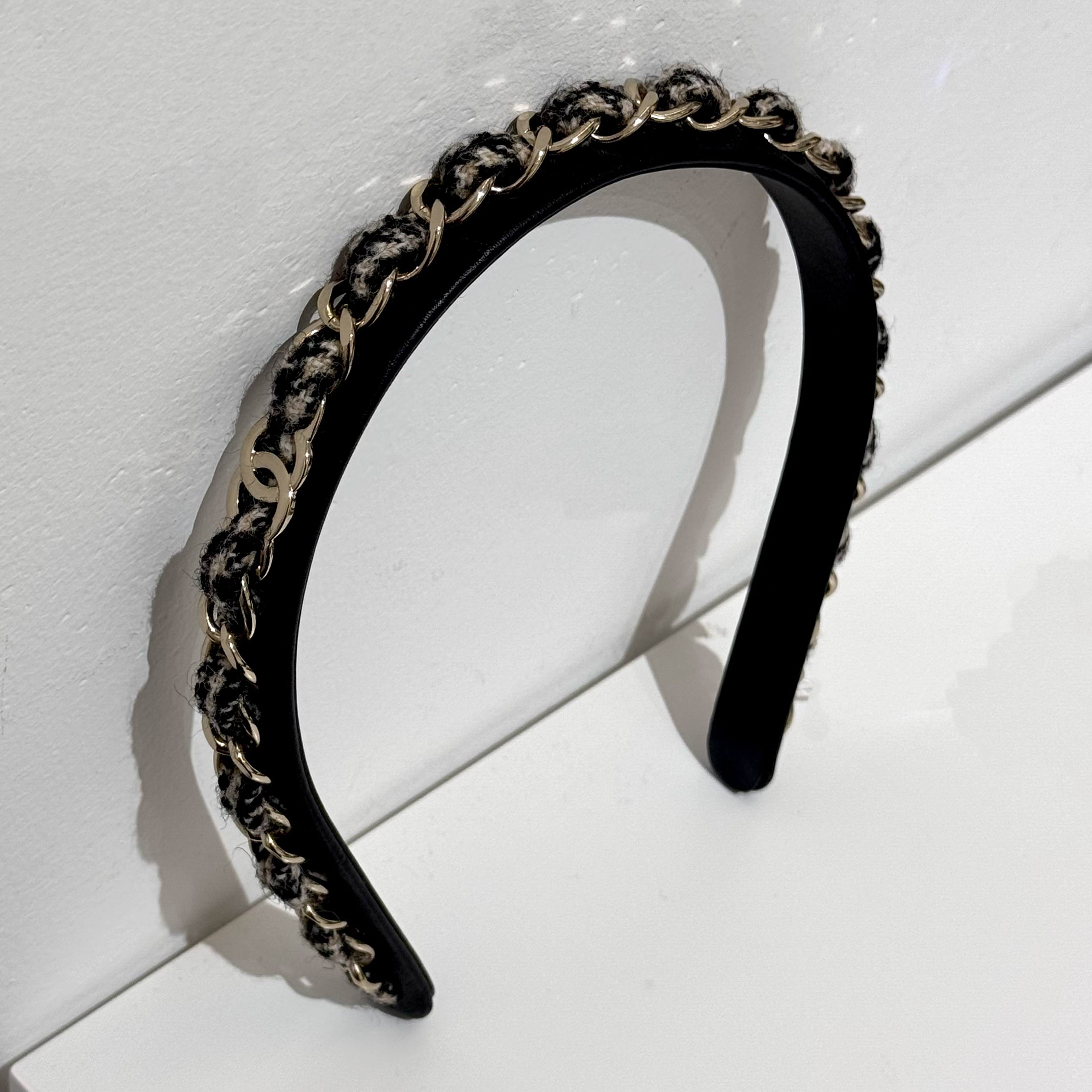 95新 Chanel/香奈儿 Chanel粉色粗花呢黑色发箍41534286