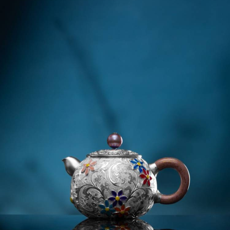 DZ0033 呆坐 | 錾刻掐丝珐琅珍珠壶 容量：150