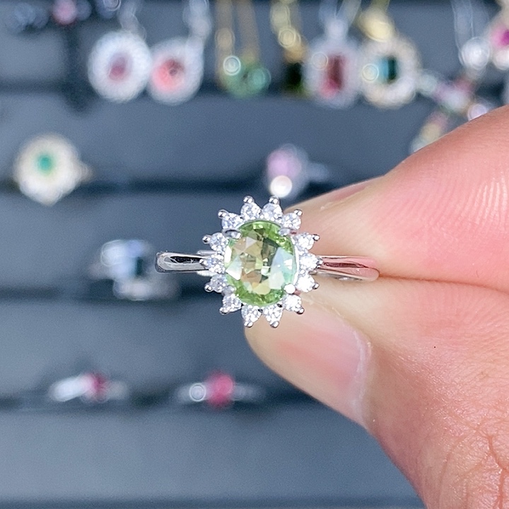 绿色碧玺戒指银S925镶嵌