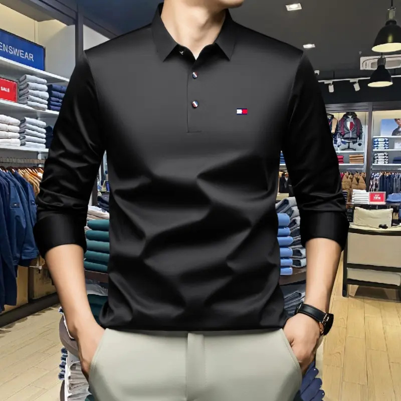 正品Tommy汤米秋季新款长袖Polo衫男士时尚休闲翻领刺绣纯色上衣