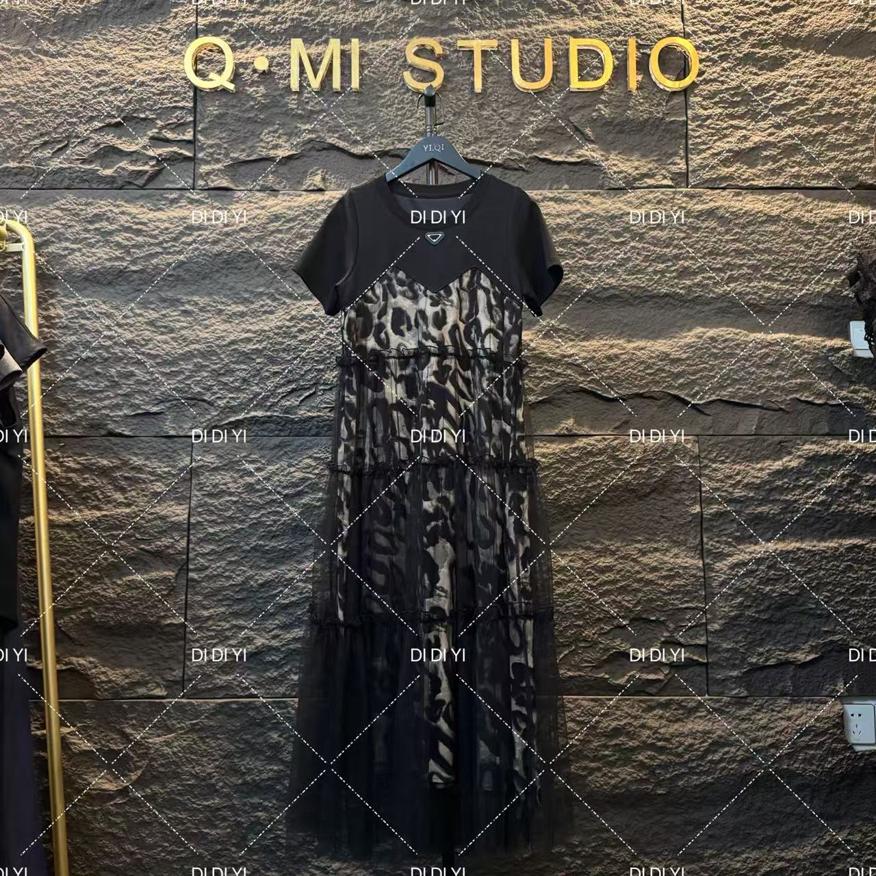 2025原创大码高定设计豹纹长裙拼接套装高级休闲显瘦25104