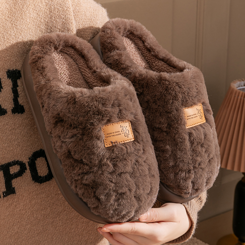 新款毛绒棉拖鞋女士冬天室内居家厚底防滑情侣加绒保暖软底棉拖男