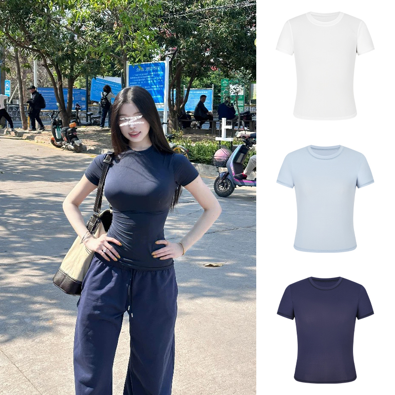 Moses Queen/魔西女王短款正肩打底t恤收腰显瘦短袖女夏瑜伽上衣