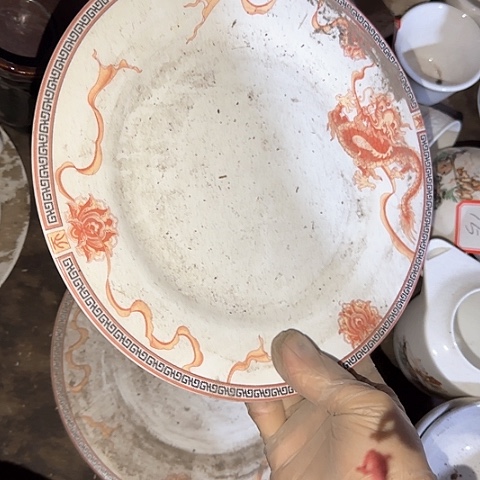 瓷片国营厂库存微瑕23厘米平盘2个