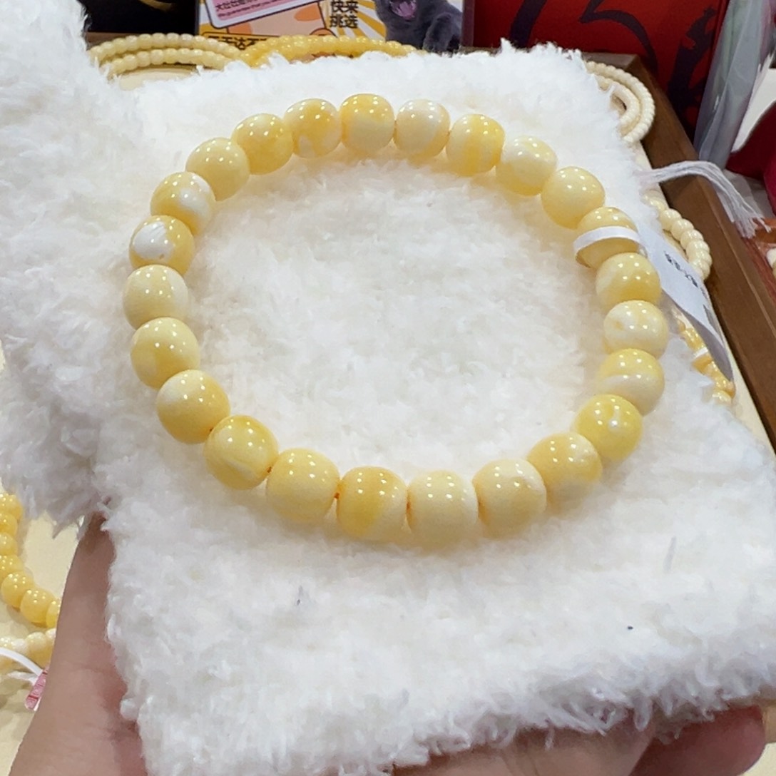 蜜蜡手链未镶嵌安**溪9m 瓷白花老型几乎无暇