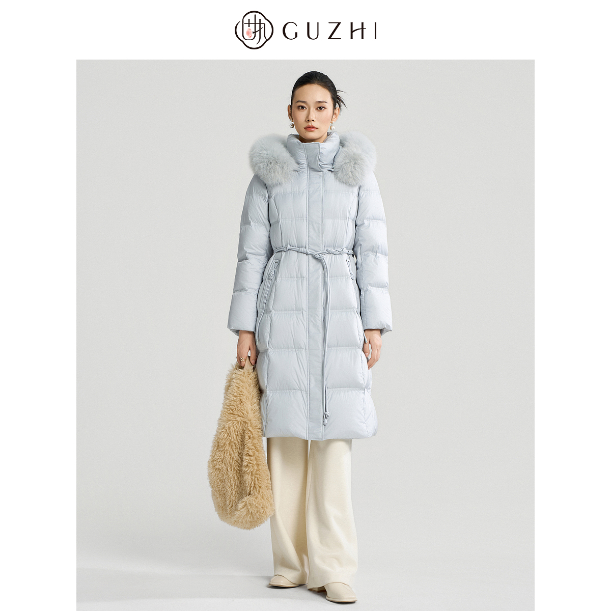 固执2025冬季新款连帽高领保暖厚毛领中长款90白鸭绒羽绒服外套女