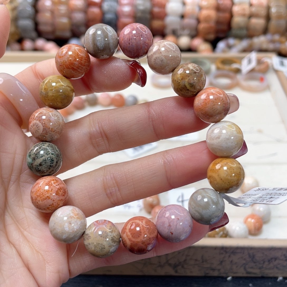 硅化珊瑚（珊瑚玉）手链未镶嵌心**汤907