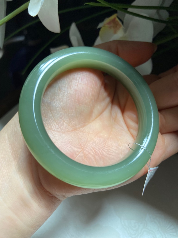 天然和田玉青海老料高冰湖水绿正圈手镯