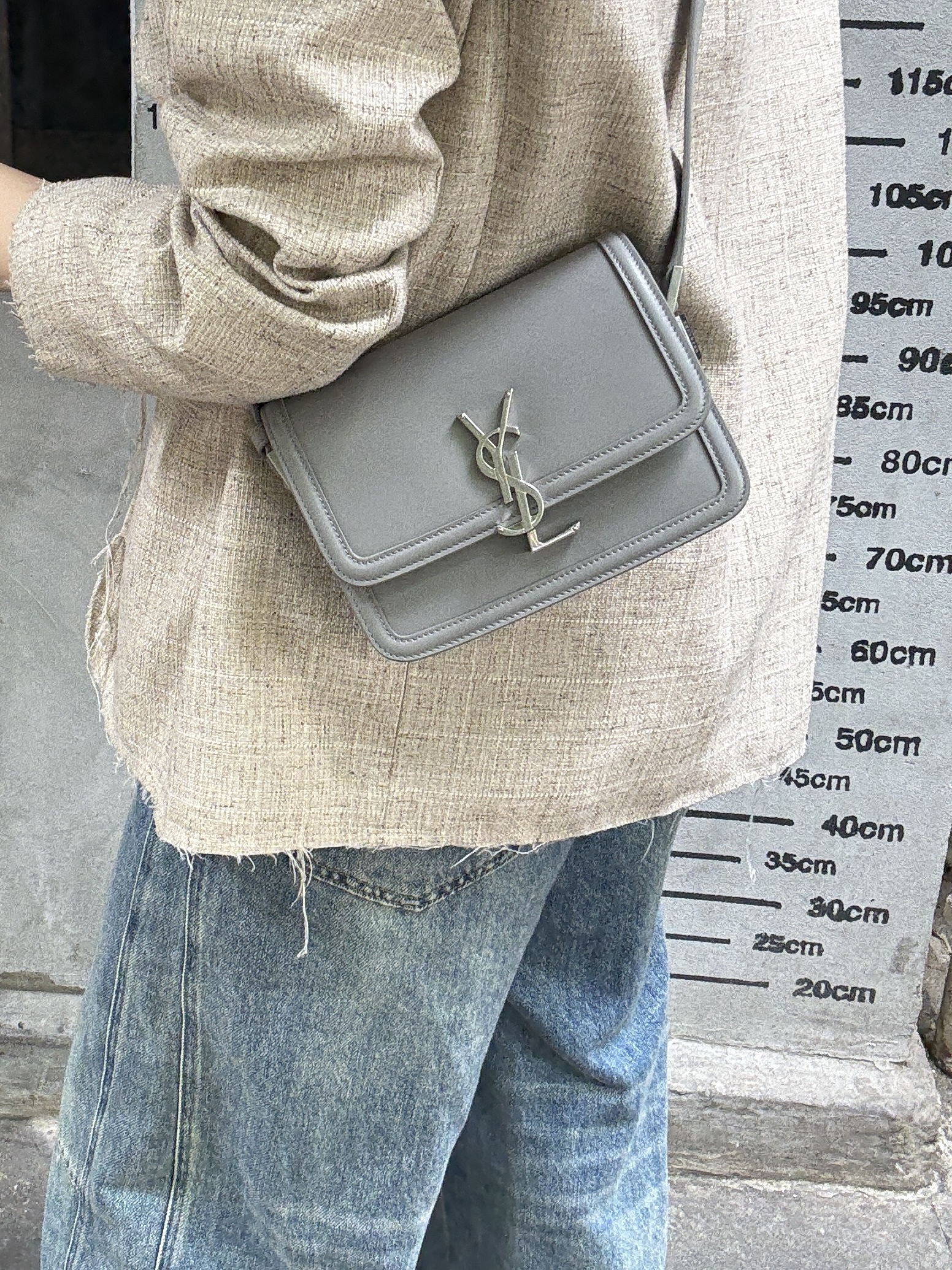 95新 YSL/圣罗兰 7034ysl灰色牛皮豆腐包斜挎包rose同款时尚
