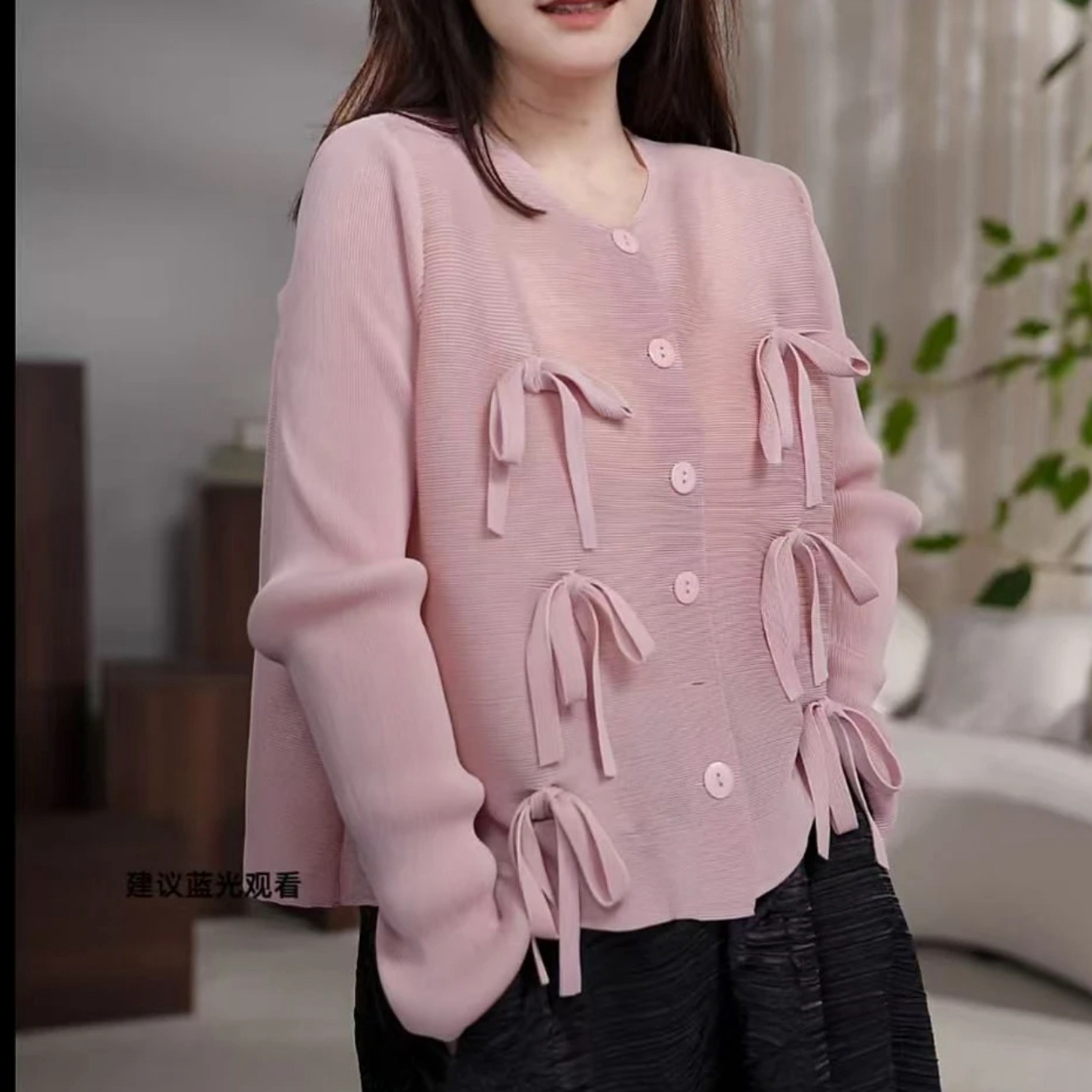 2026春季新款简约时尚气质褶皱蝴蝶结手工修身显瘦开衫外套