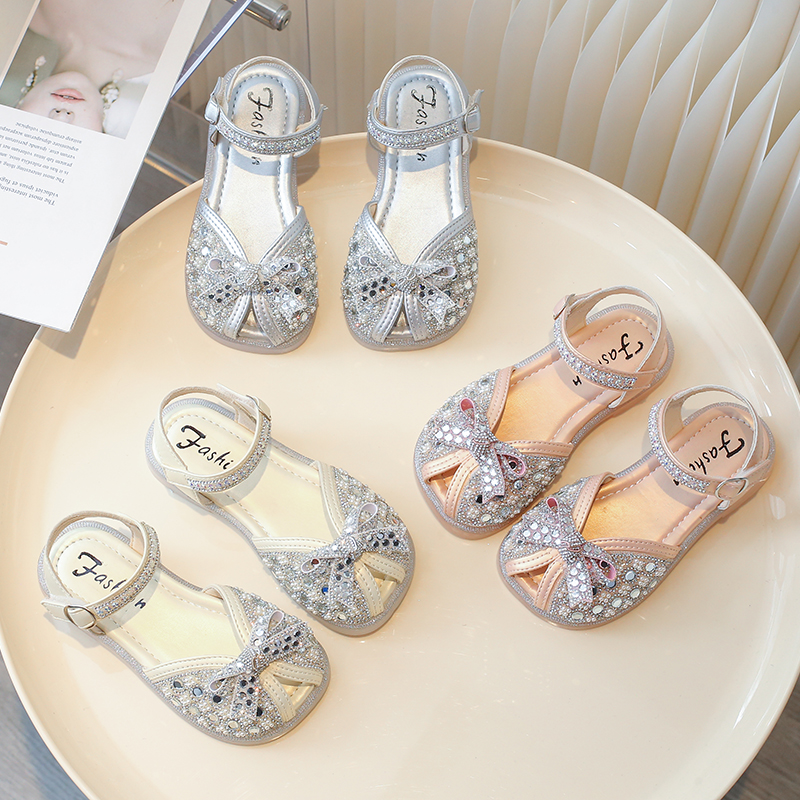 23-36女童凉鞋鱼嘴水钻女露趾包头夏季洋气软底韩版宝宝鞋子2077