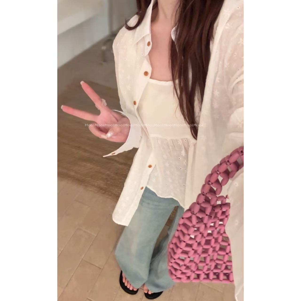 【mooi】'温柔女友'春夏新款韩版ins风小众设计感衬衫两件套