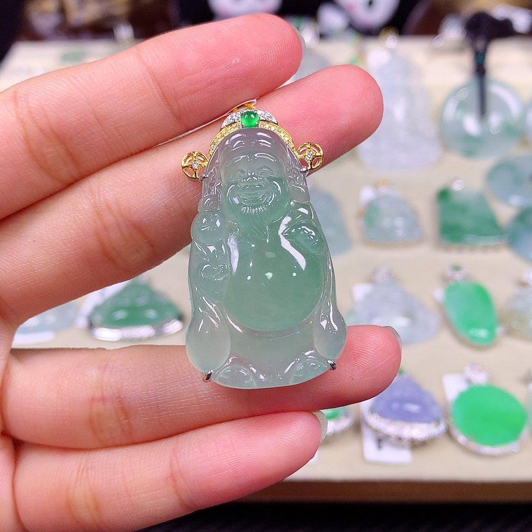 翡翠18K金镶嵌吊坠(不含链)