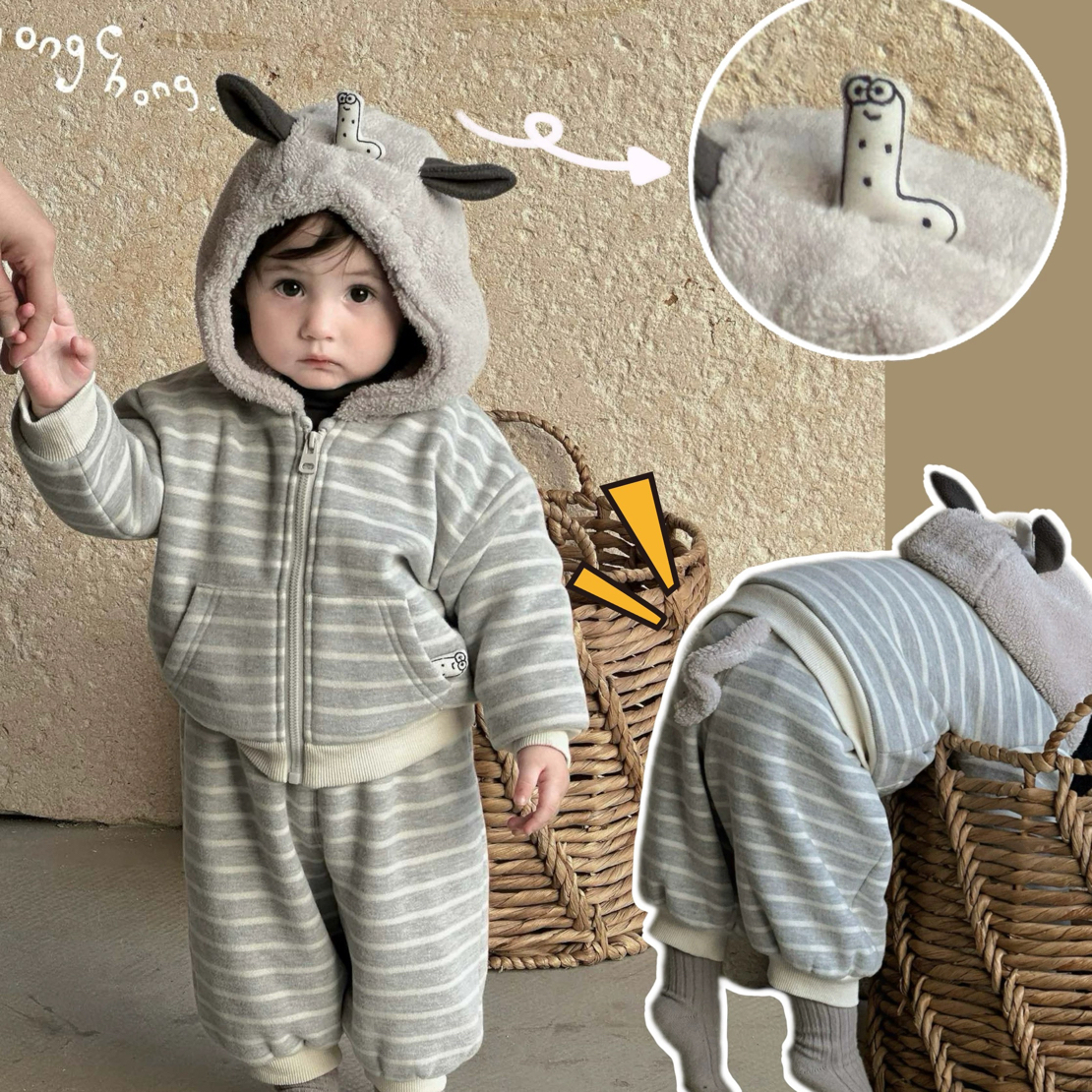 Song.chong正品松虫爆款冬季条纹小虫子套装