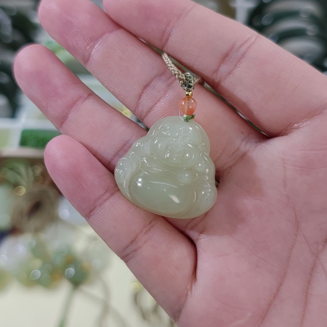 如***画和田玉未镶嵌手链卡30浅晴和田玉佛公吊坠×1
