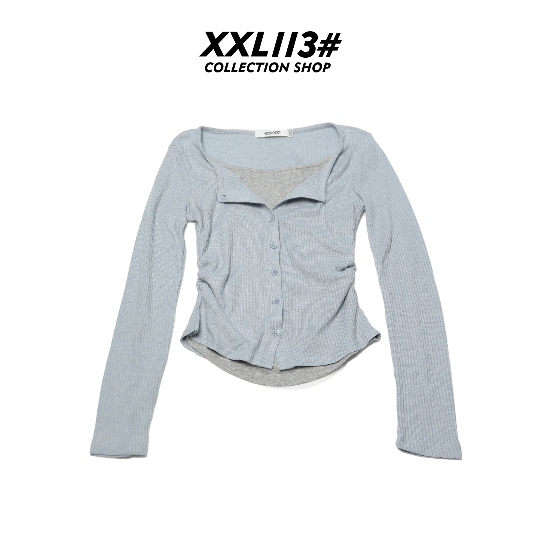 113* CENTRALIZED SHOP纽扣女长袖拼接修身长袖T恤X5F27I6925