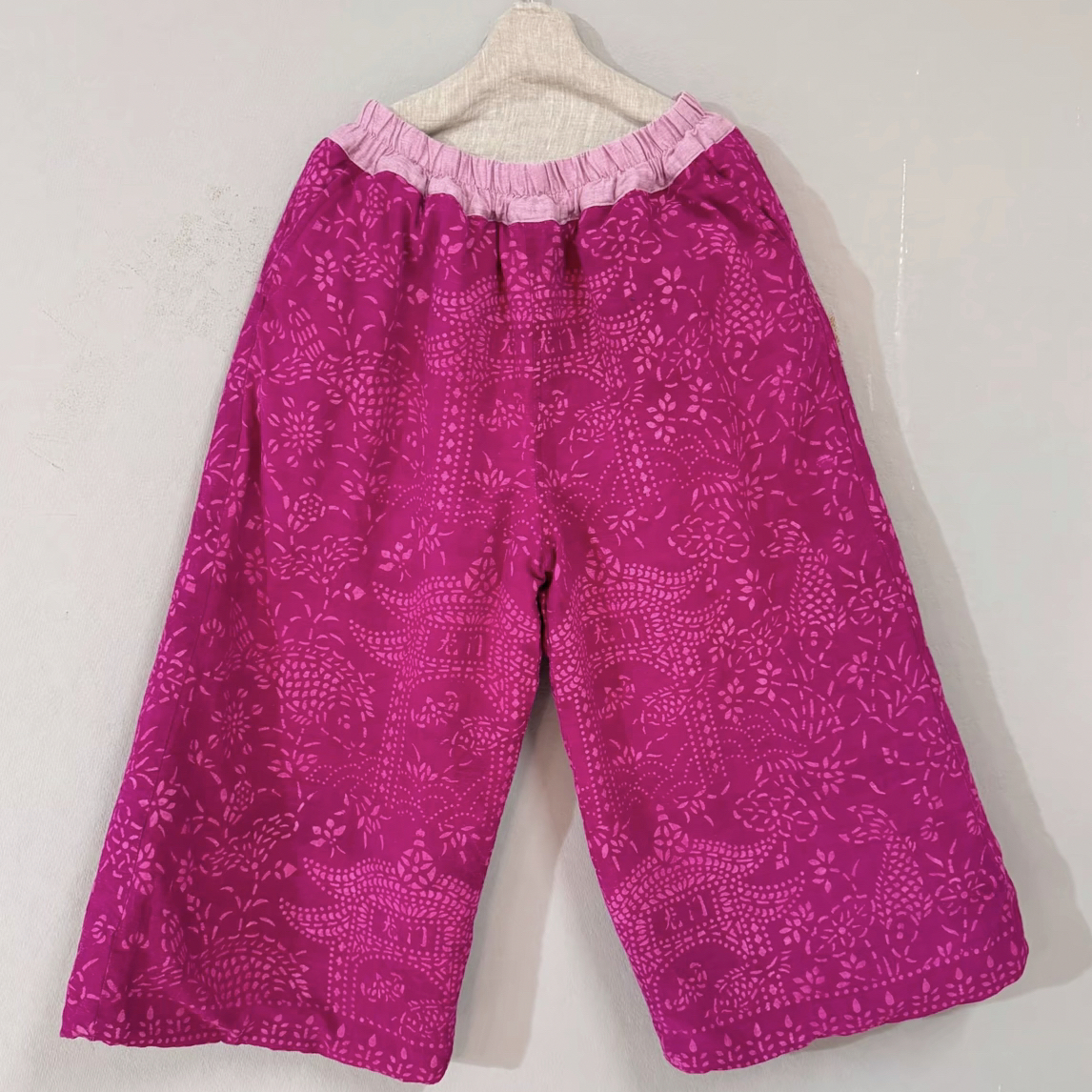 二囍古朴2512193火龙果色老蚕丝直筒裤