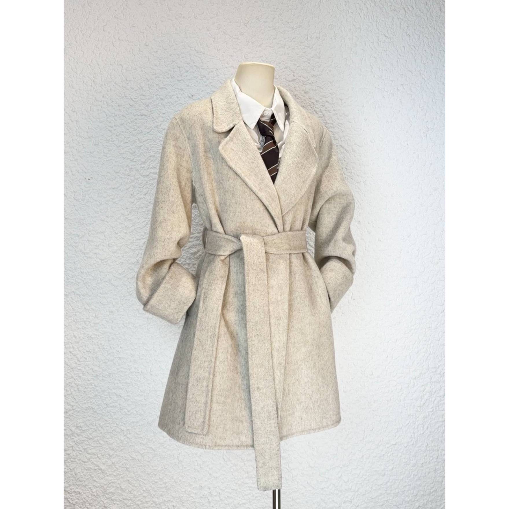 【燕麦米】高级感大衣小香风双面毛呢外套女秋冬小个子独特立领