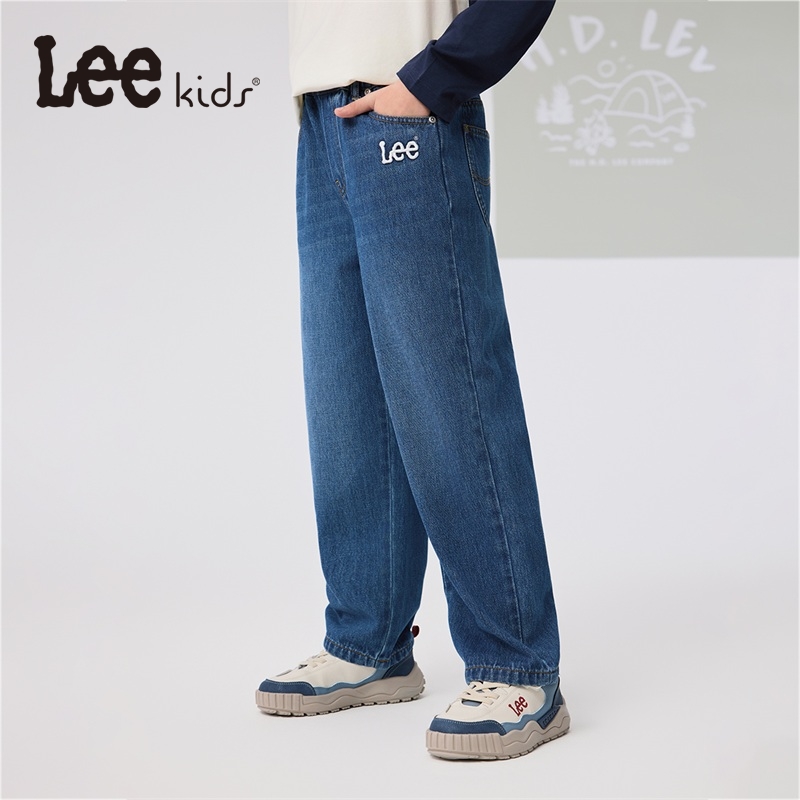 Leekids长裤秋季男女童直筒牛仔裤时尚裤子中大童宽松百搭