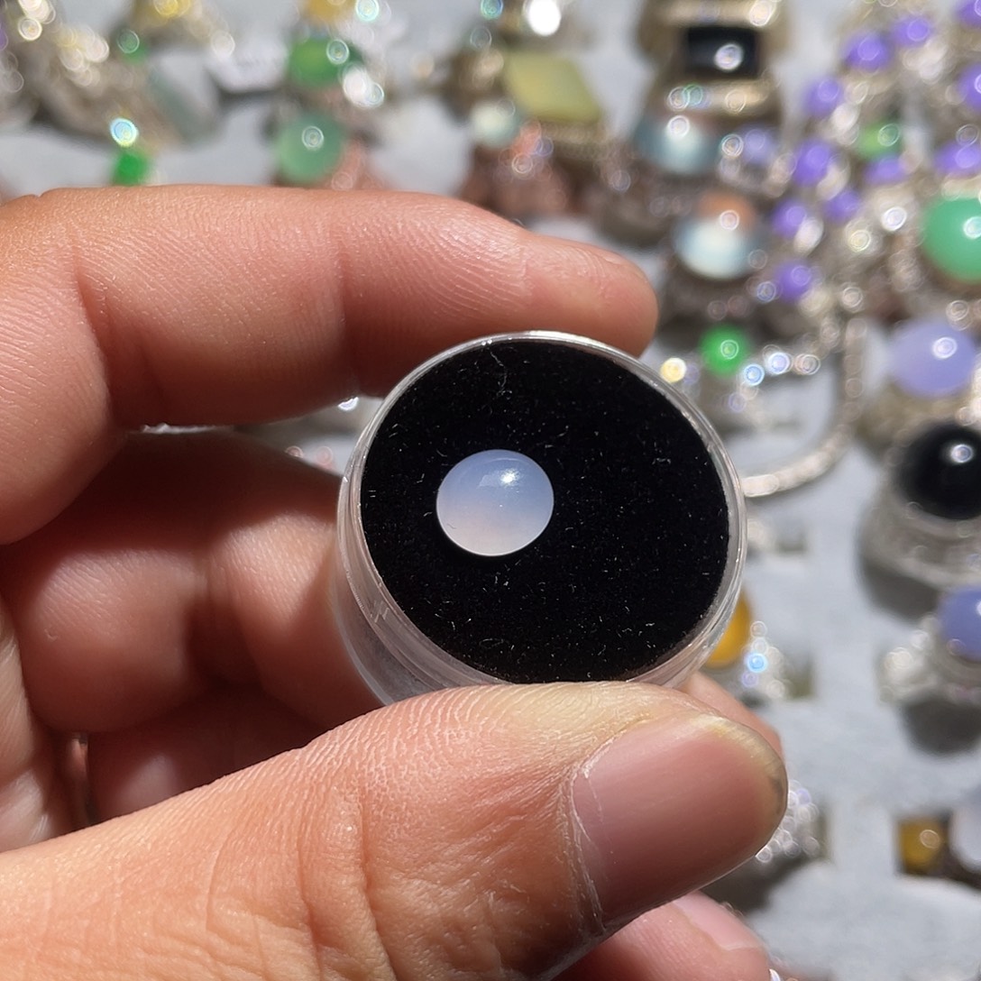 8***妹翡翠配石冰紫蛋面戒指