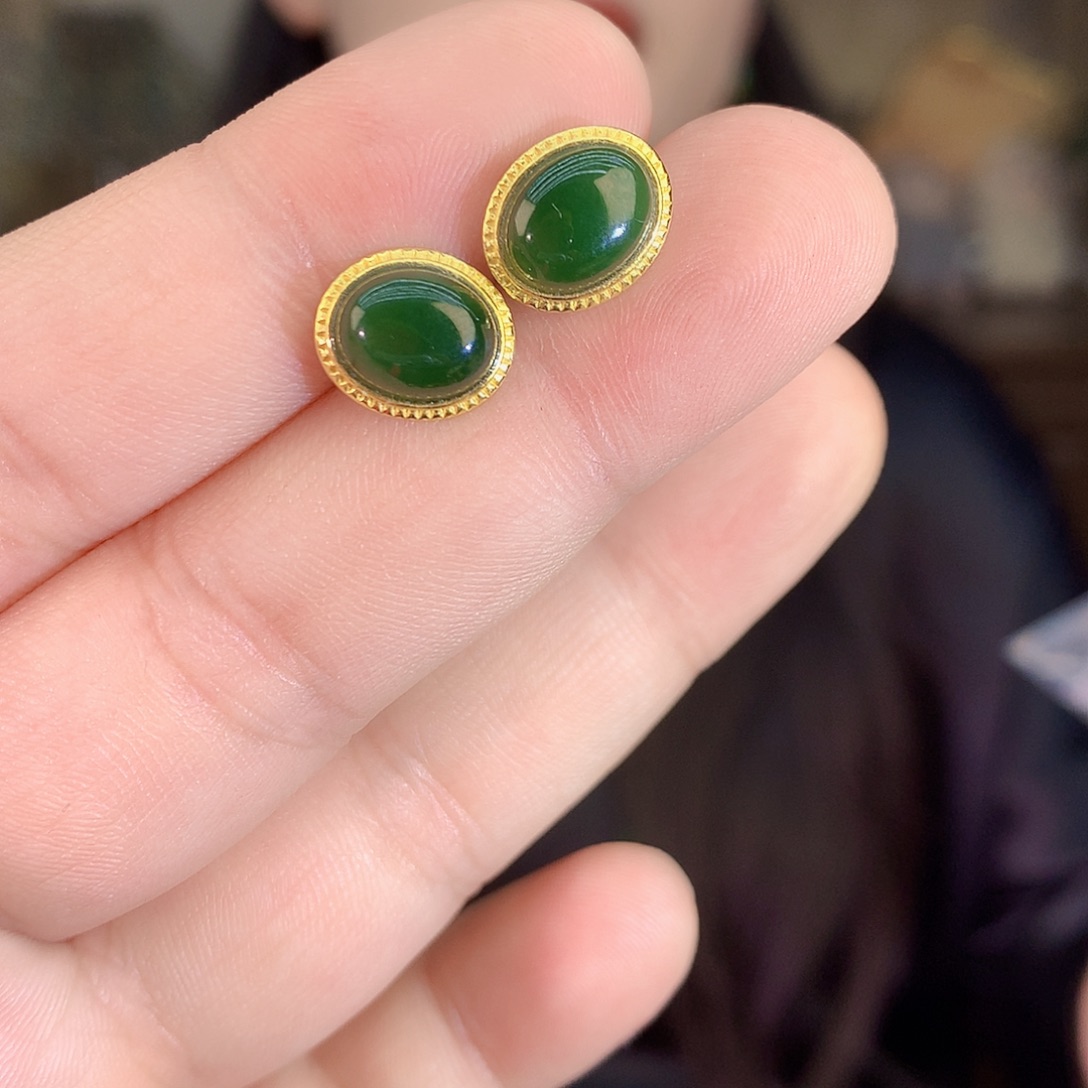 吊坠(不含链)银S925镶嵌和田玉（碧玉）耳饰