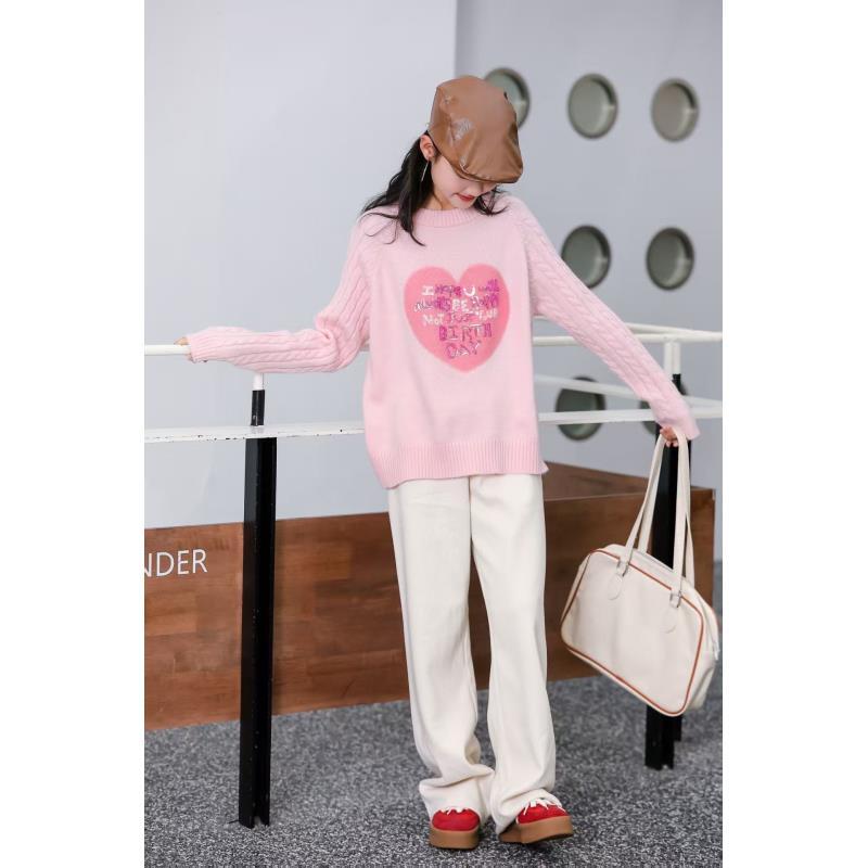 【新疆包邮】大童加厚德绒爱心圆领毛衣T256