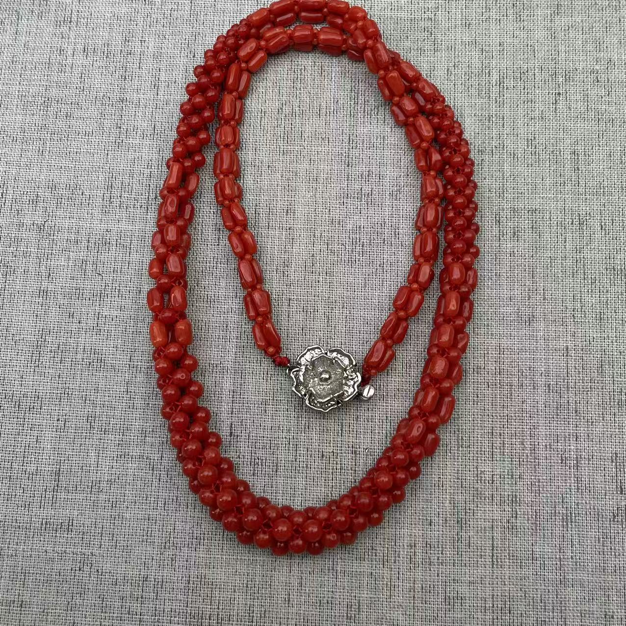 【壹品堂珠宝】天然红珊瑚深色麻花项链52厘米 A13