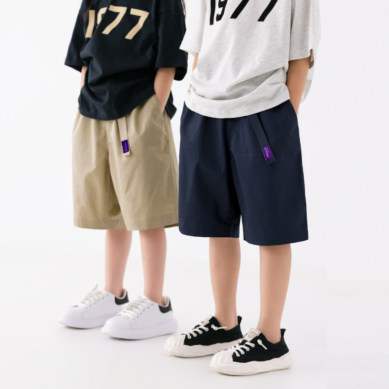 EK童装日系简约男童纯色纯棉五分短裤宽松中大小儿童洋气裤子潮牌