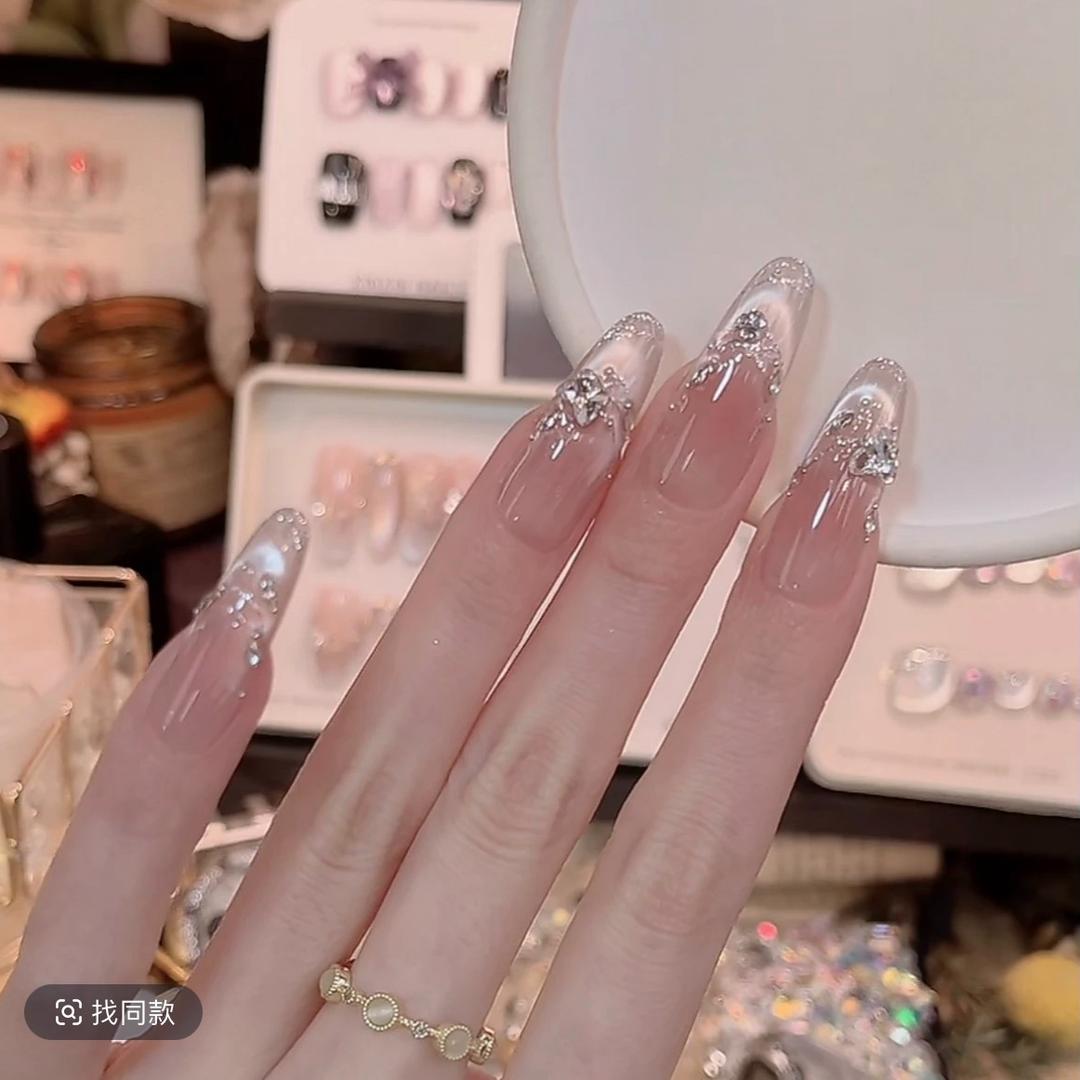 【天秤座】新款纯手工穿戴甲猫眼带钻美甲贴长款显白百搭美甲