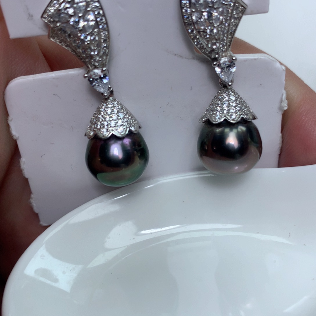 海水珍珠耳饰银S925镶嵌