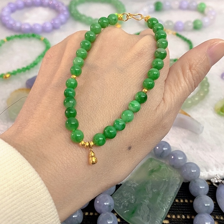 翡翠18K金镶嵌手串