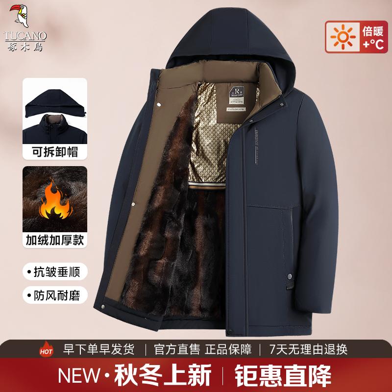 【加绒加厚棉服外套】啄木鸟秋冬雅丹风男士中长款保暖中年冬季外套
