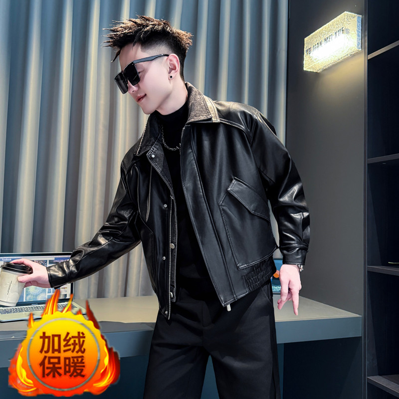 男士加绒加厚皮夹克2025冬季新款防寒痞帅皮衣潮牌时尚爆款男外套