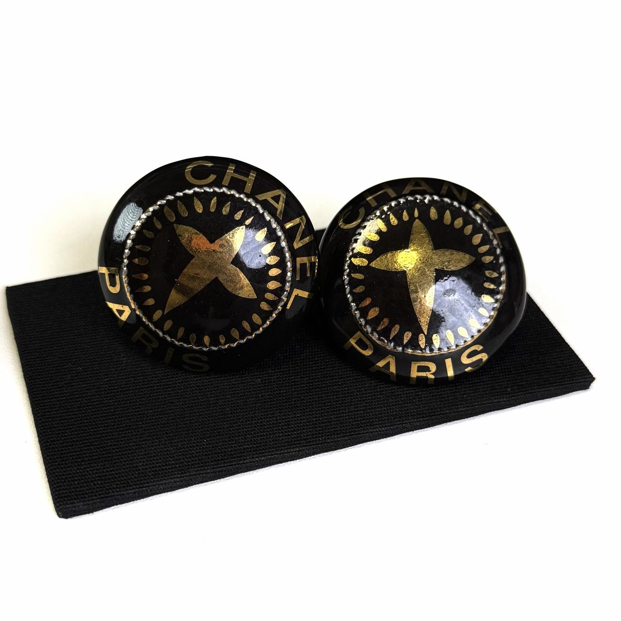 Chanel黑金中古亚克力耳夹