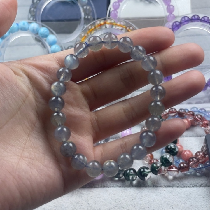 长石手串未镶嵌灰月光圆珠手串8mm尺寸7A级