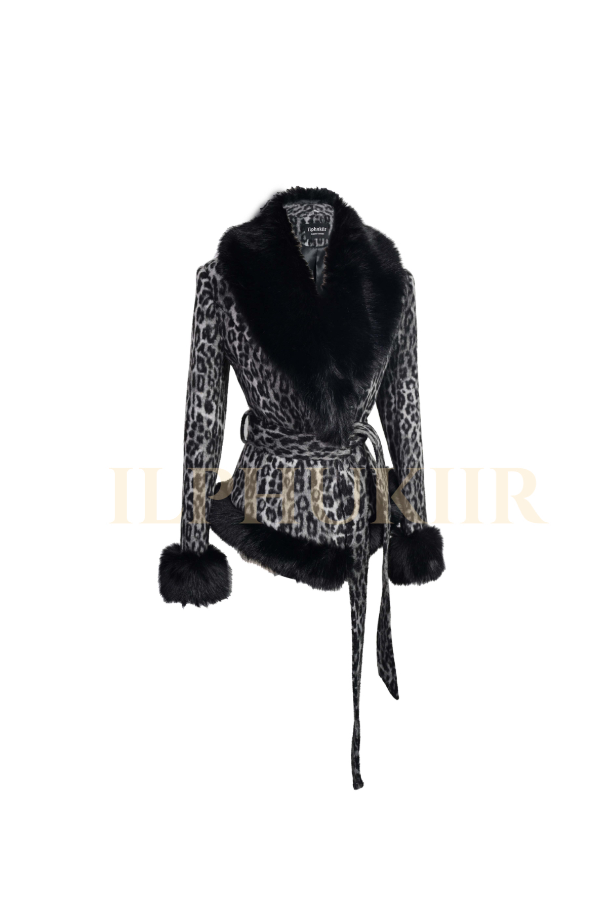 ILPHUKIIR 【浓情可可】可拆卸毛领收腰加厚秋冬款豹纹短大衣外套