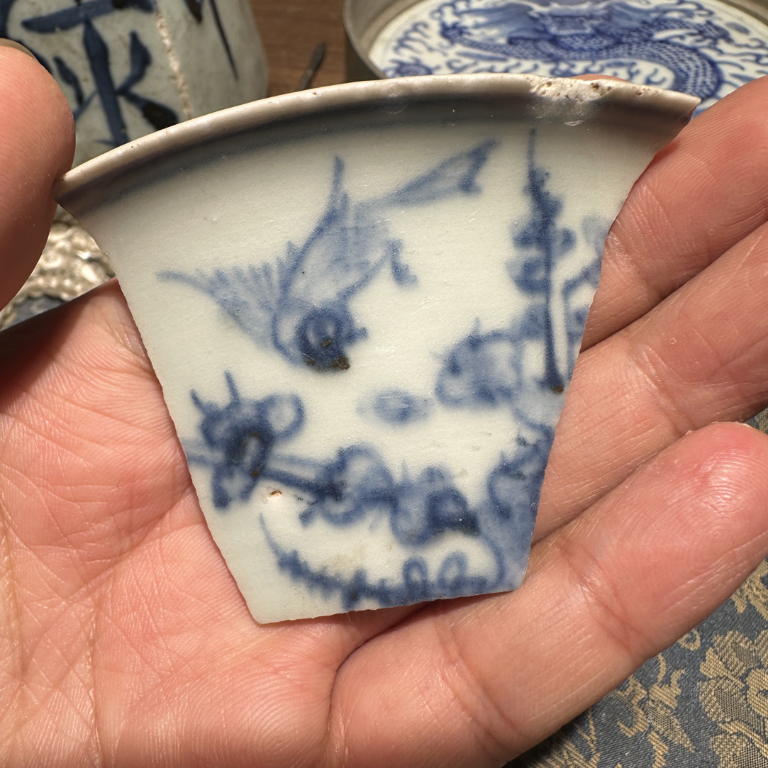 M青花花鸟图瓷片标本学习收藏顺丰包邮全手工制作