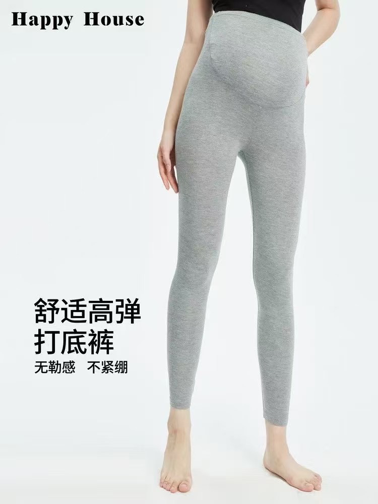 快乐屋春夏款孕妇高腰可调节托腹高弹超薄莫代尔打底长裤6232132