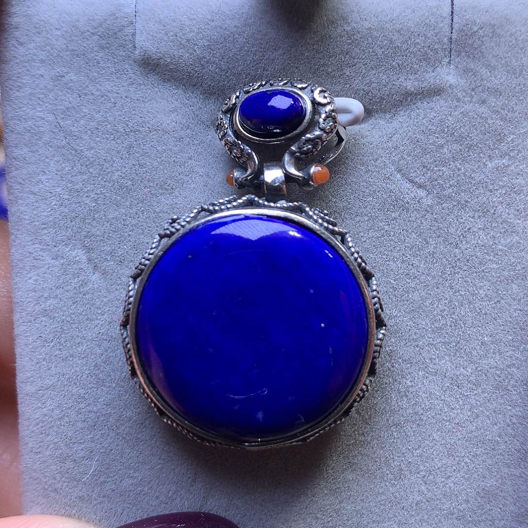 青金石银S925镶嵌吊坠23.6m