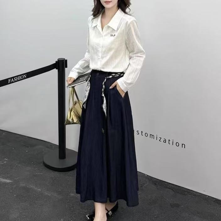 03734.(衣长62裙长78)长袖衬衫半身裙两件套25Q520