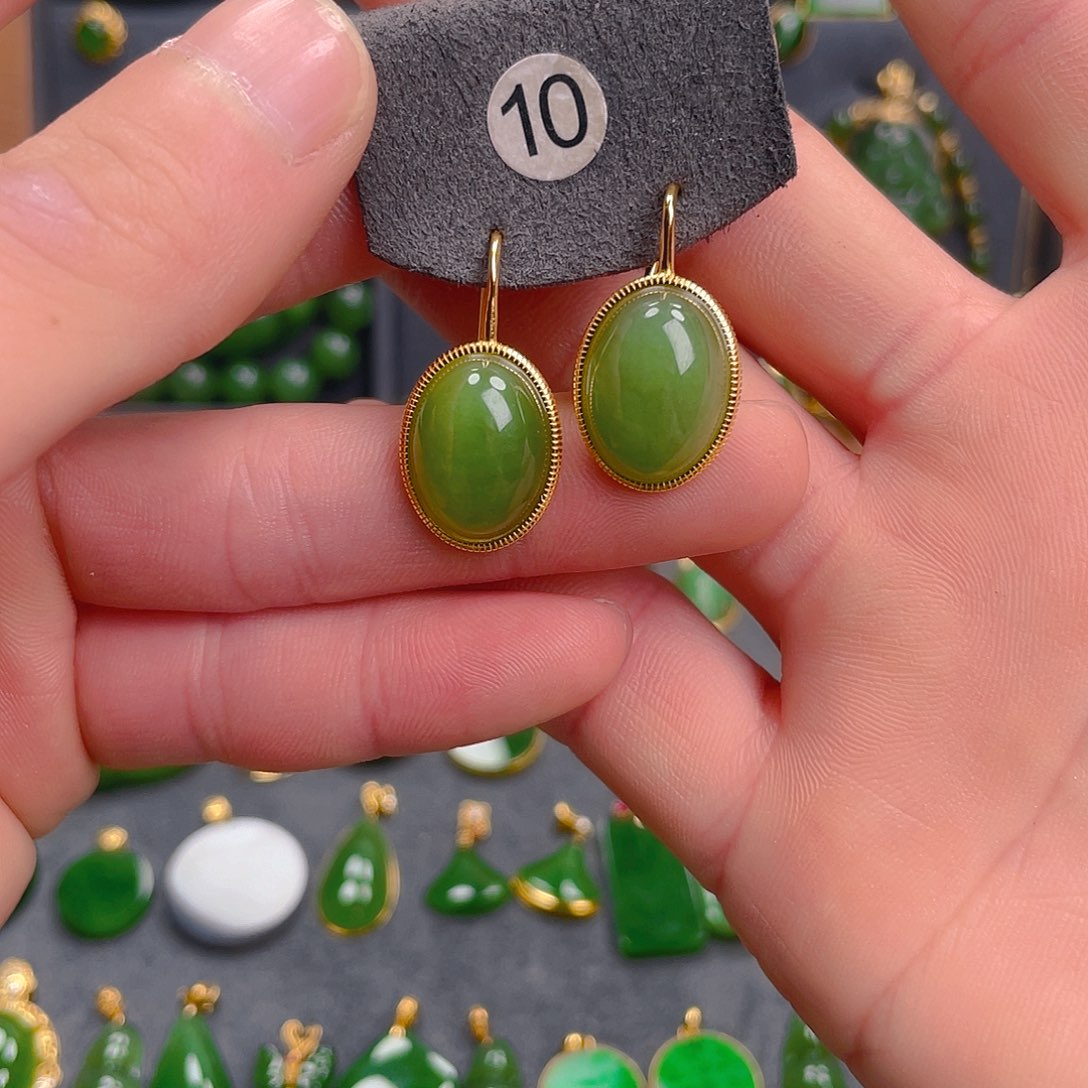 和田玉耳饰银S925镶嵌198